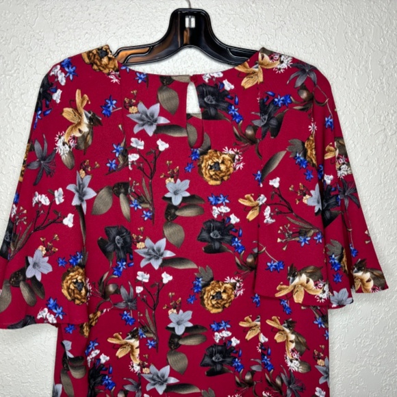 Umgee Red Floral Office Casual Flirty Flutter Sleeves Dress Women's Size… - Picture 5 of 11